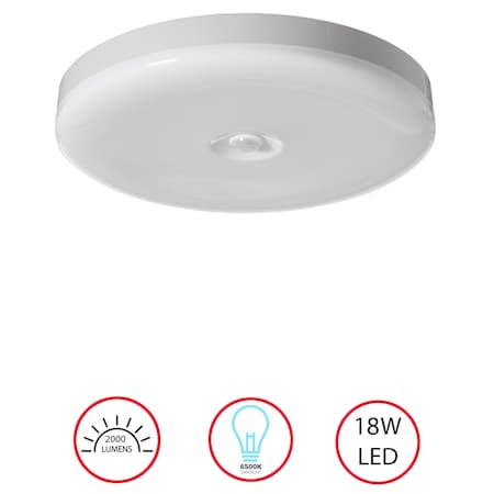 Quickway Imports White Round 12 Inch Motion Sensor LED Ceiling Light Flush Mount Fixture 6500K Daylight, 1800lm 18W QI004408
